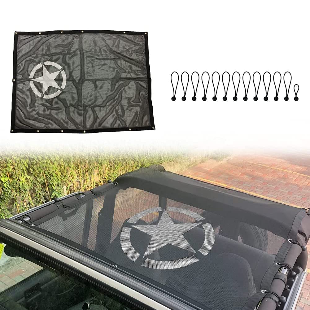 Pare-Soleil Top Mesh Bikini Top Net Cover Protection UV Durable pour Jeep Wrangler TJ YJ 1987-2006 Accessoires, Style 5 étoiles