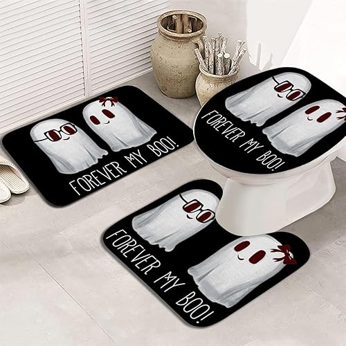 Alfombras y tapetes de baño espeluznantes de Halloween, 3 piezas, tapete de baño de microfibra absorbente negra antideslizante, tapete de baño