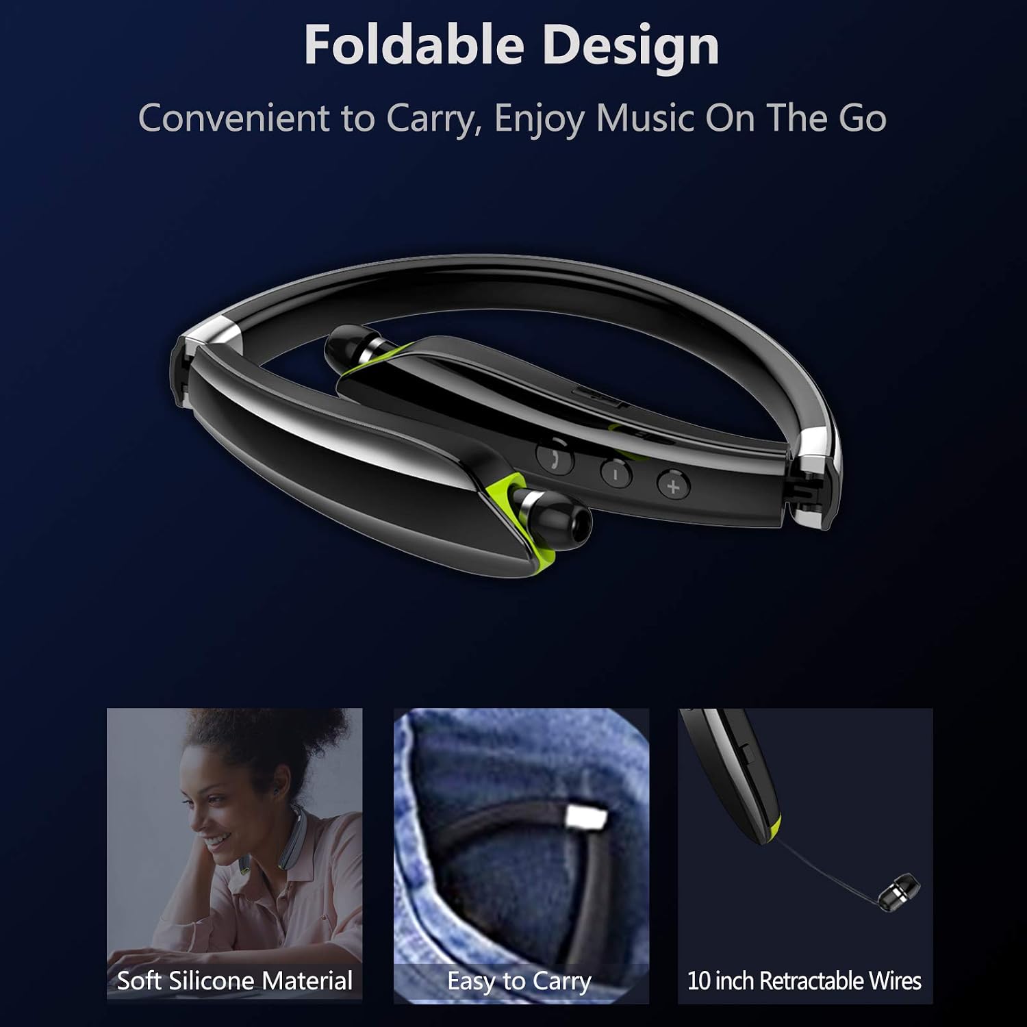 LOVOCOO Bluetooth Headphones, [2021 Upgraded] Neckband Bluetooth Headset with Retractable Earbuds, Noise Cancelling Stereo Wireless Earphones with Mic for Sports Office (with Carry Case) (Grey)