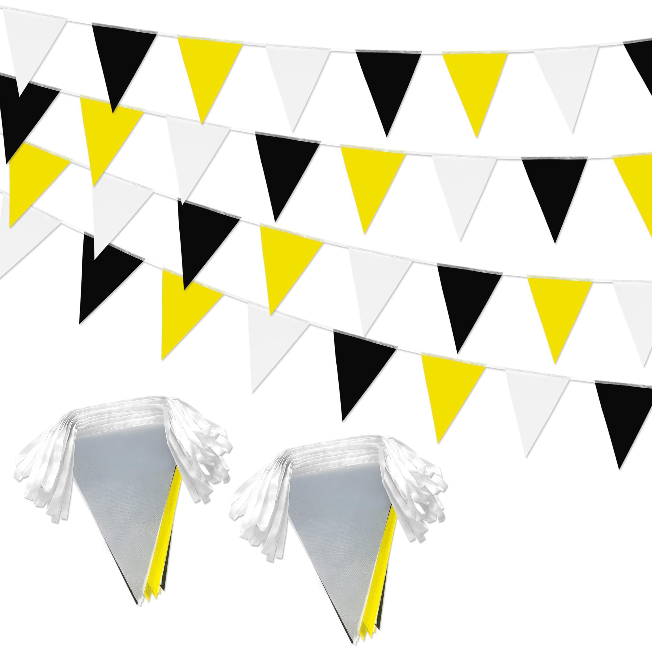 100 Feet Yellow Black White Pennant Banner Flags String Triangle Bunting Flag for Grand Opening Bee Party Wedding Kids Birthday Baby Shower Outdoor Garden Hanging Festivals Decoration,60 Pcs