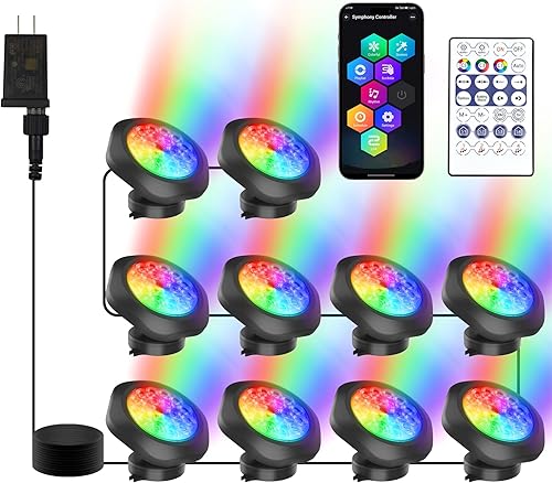 RGB Focos LED para estanque sumergibles bajo el agua, súper brillantes con 18 LED, focos de fuente con cambio de color, control por aplicación