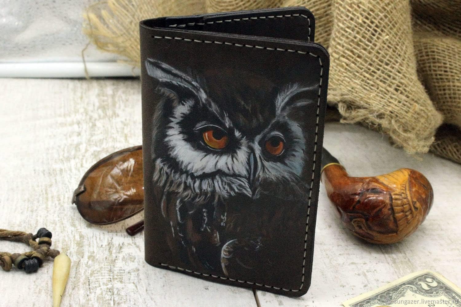 3D Genuine Leather Travel Passport Cover, Passport Holder, Passport Case, Hand-Carved, Hand-Painted, Leather Carving, Custom Passport Case, Personalized, Eagle Owl