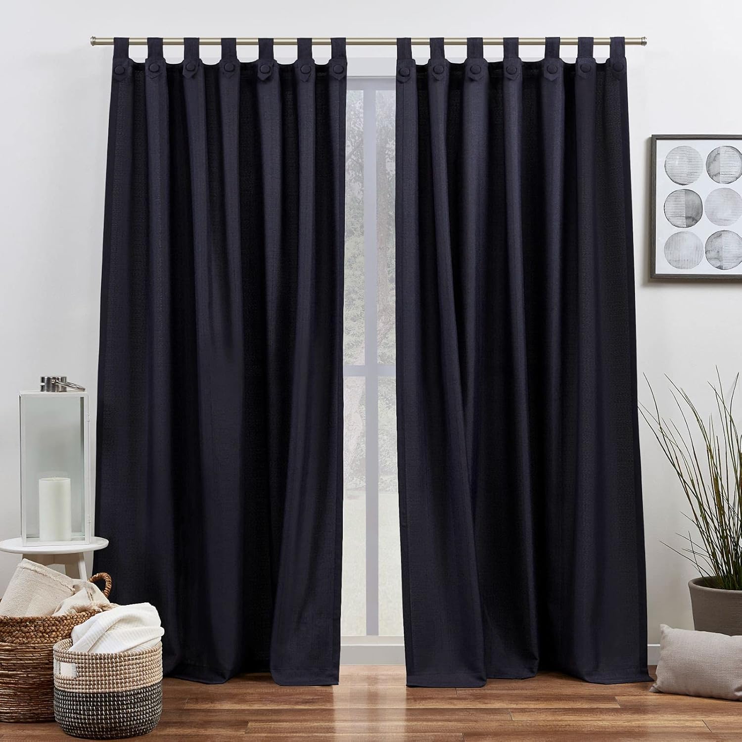 Exclusive Home Curtains Loha Tuxedo Tab Top Curtain Panel Pair, 54"x108", Peacoat Blue