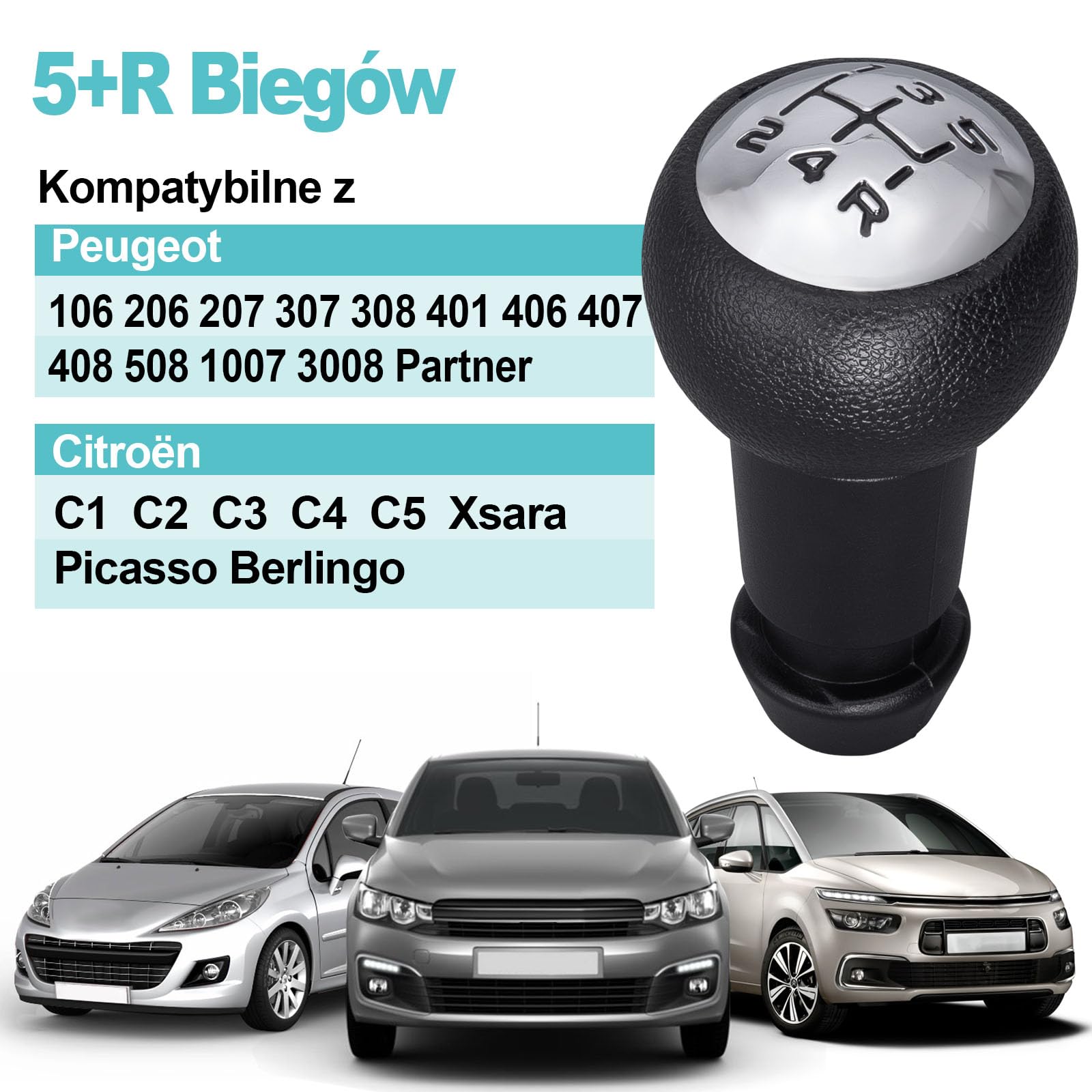 5-biegowa ręczna gałka dźwigni zmiany biegów do Peugeot 106, 107, 207, 301, 307, 308, 407, 408, 508, 3008, 1007, CITROEN, C2, C3, C4, Picasso, czarna i srebrna