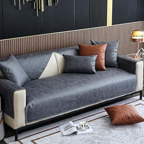Miniatura 3 de vctops Funda de Sofá con Aspecto de Cuero Vintage Resistente al Agua Antideslizante Funda de Sofá Seccional Protector de Muebles para Perros, Niños,