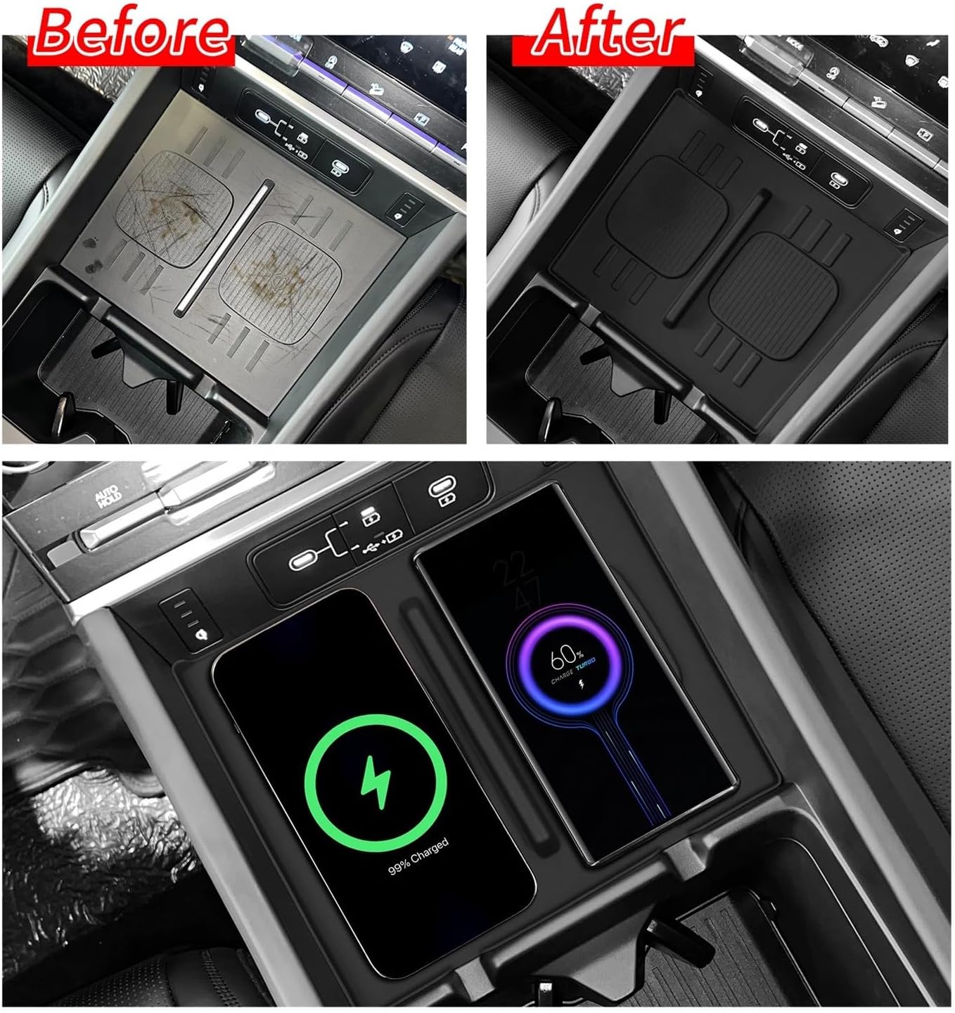 Compatible Santa Fe 2024 Charging Pad Auto Interior Accessories Car Phone Non-Slip Charger Mat Silicone Protective