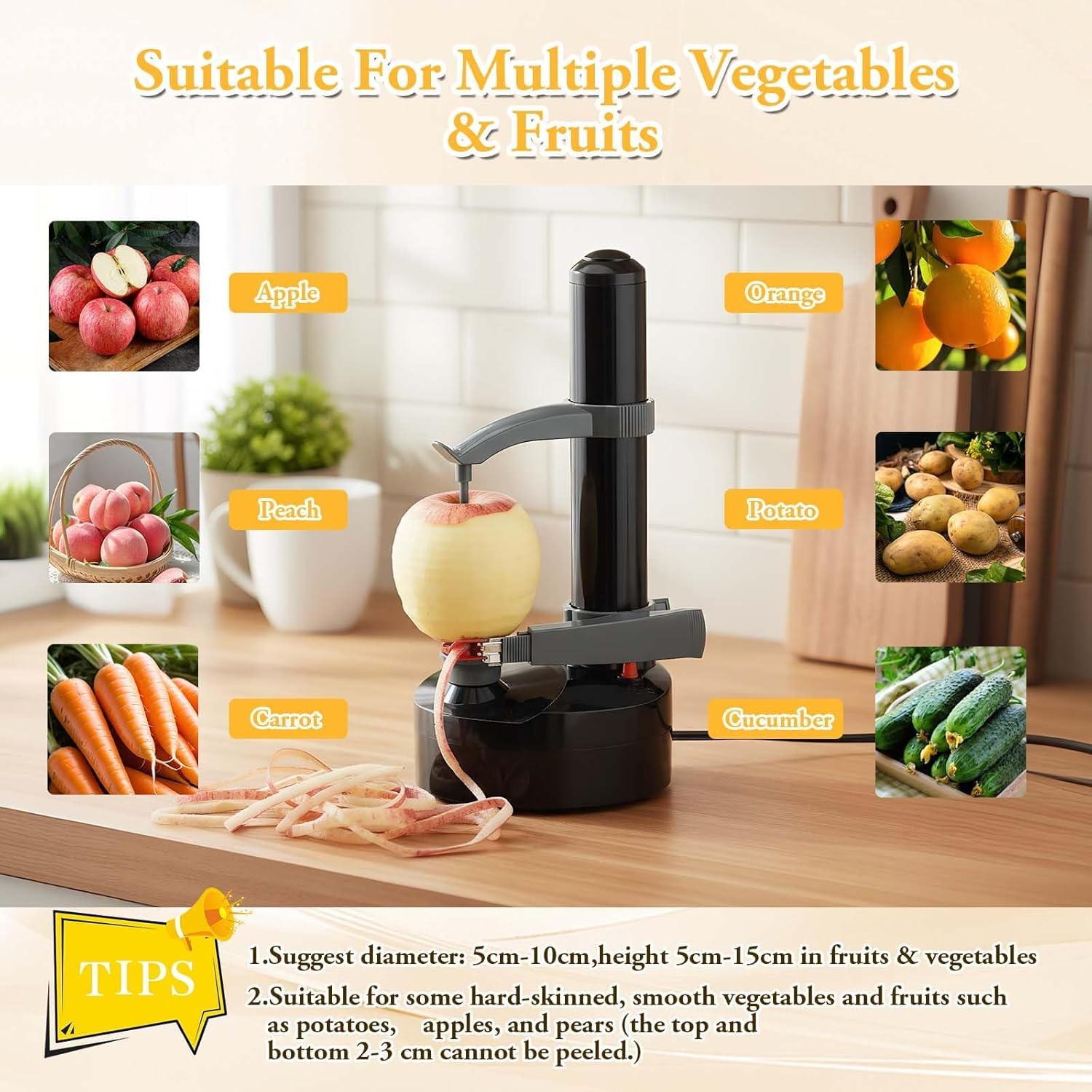 ele ELEOPTION Sbucciapatate elettrico multifunzione elettrico frutta mela pelapatate rotante automatico strumento per sbucciare la cucina nero