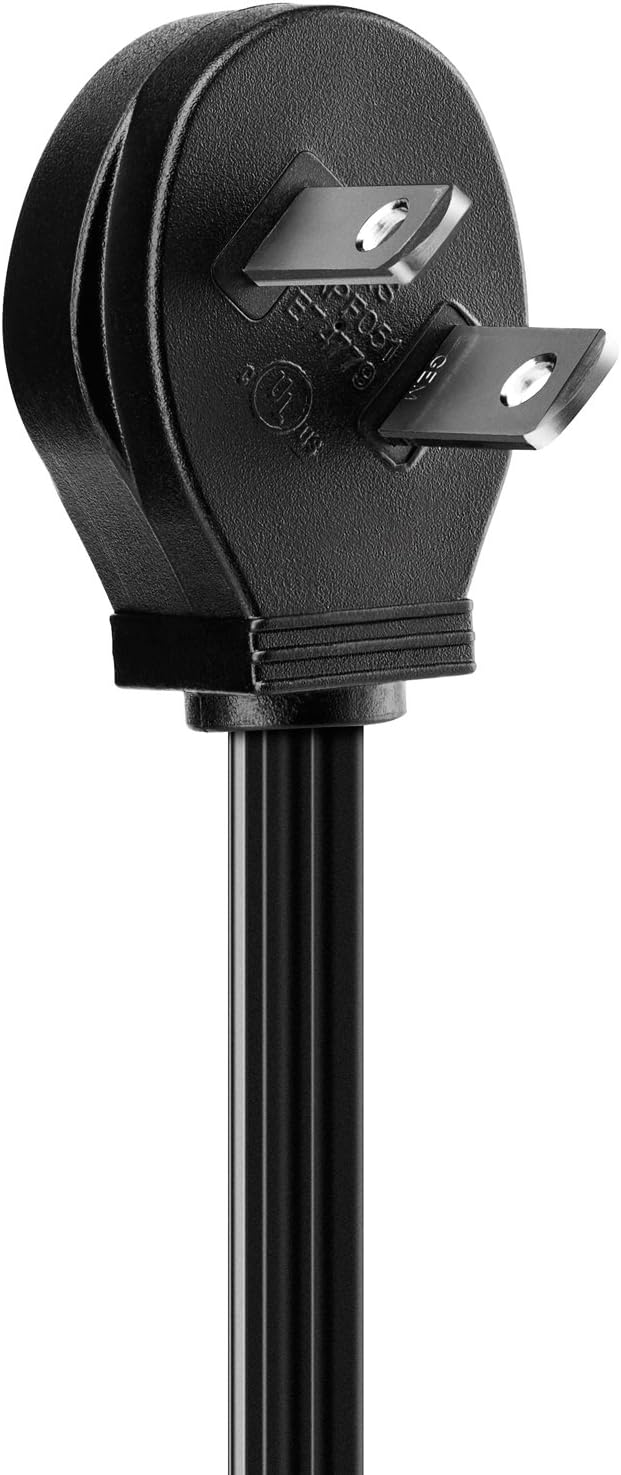 Maximm Cable 2 Feet Flat Plug Extension Cord/Wire, Multi Outlet - Angled Plug Extension Cord with Safety Cover - Black