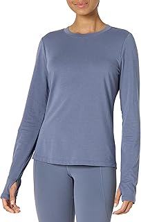 Amazon Essentials Women's Active Soft Cotton Yoga Workout T-Shirt with Crew Neck and Long Sleeves, Regular Fit