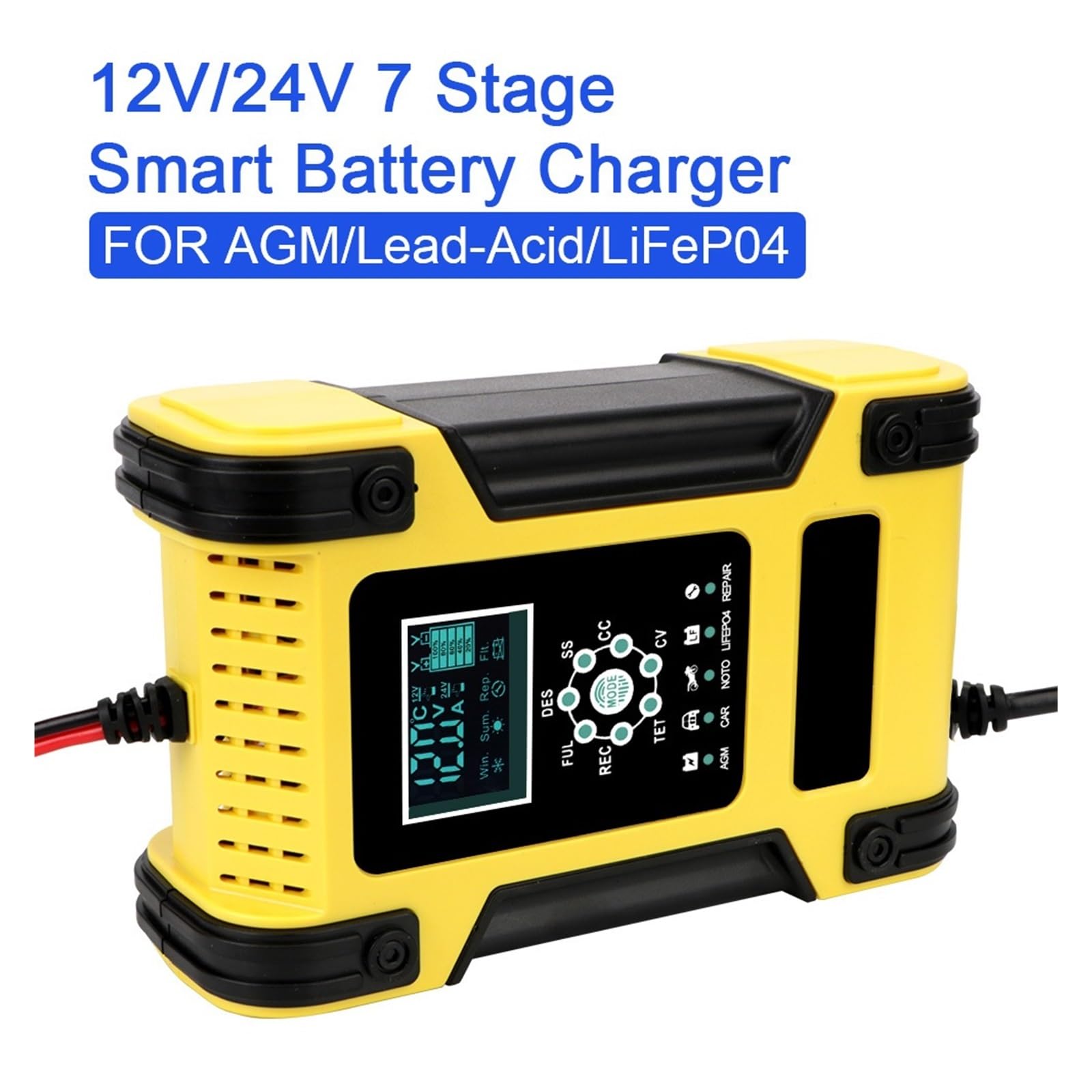 12V/12A Akumulator Litowo-żelazowy Ładowarka Do Akumulatora Kwasowo-ołowiowego Cyfrowy Wyświetlacz LCD Motocykl Samochodowa 7 Etap łAtwa W UżYciu