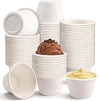 Vista 12 de LeonBach Paquete de 200 Tazones de Papel de Caña de Azúcar Natural de 2 oz, Tazones de Papel Compostables para Condimentos Aperitivos Muestras