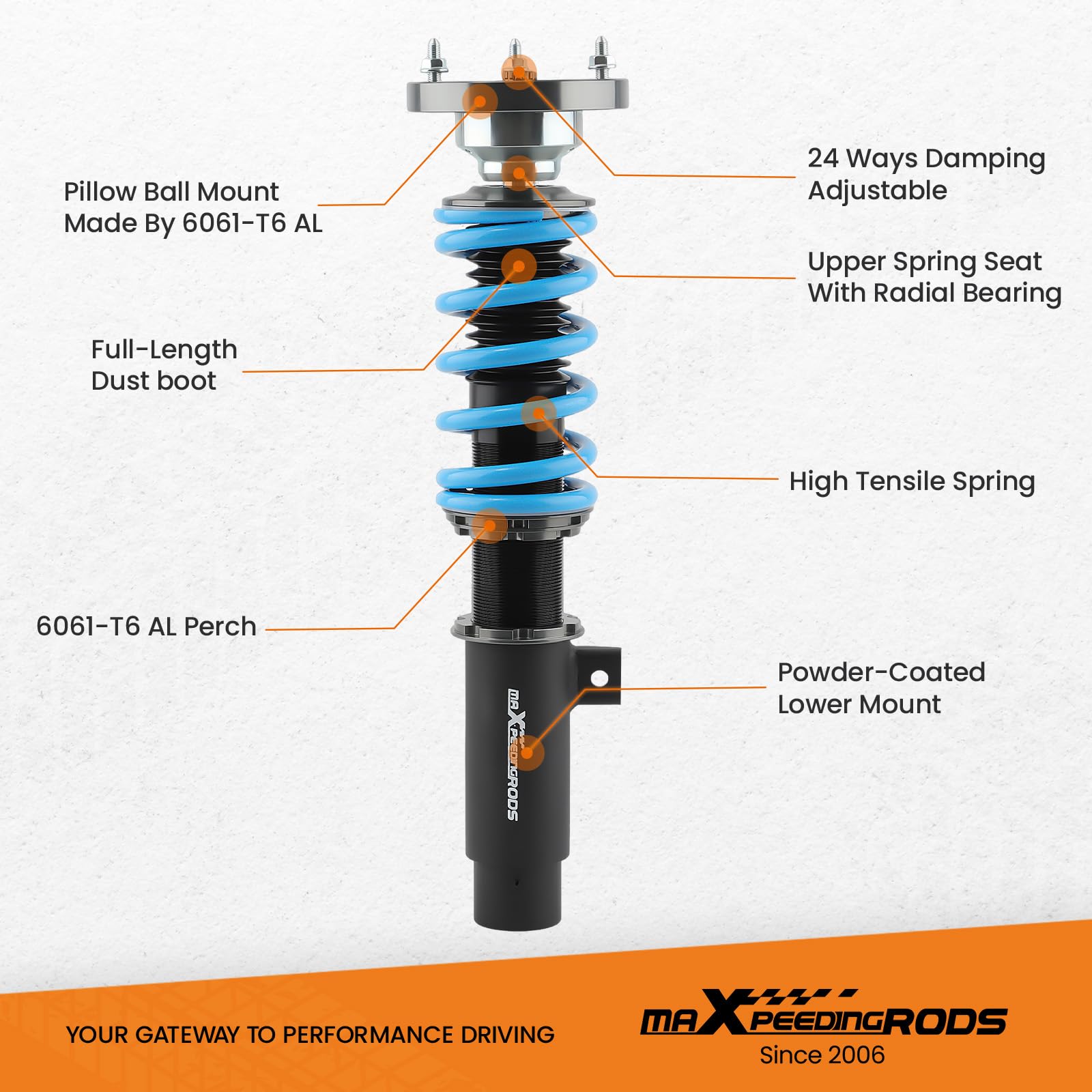 maXpeedingrods Kit de suspension Coilovers Racing pour BMW E46 3 Series & M3 99-05