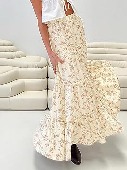 Amazon.com: Women Summer Tiered Maxi Skirt Elastic High