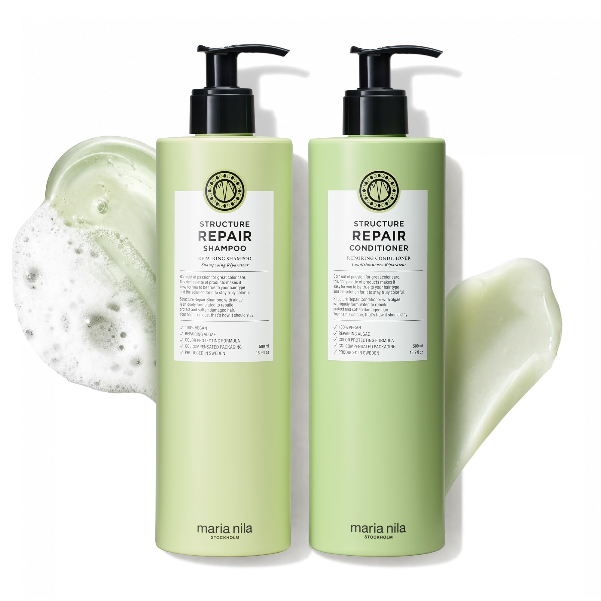 Maria Nila Structure Repair, Shampoo & Balsamo per Capelli Danneggiati, 2 x 500 ml