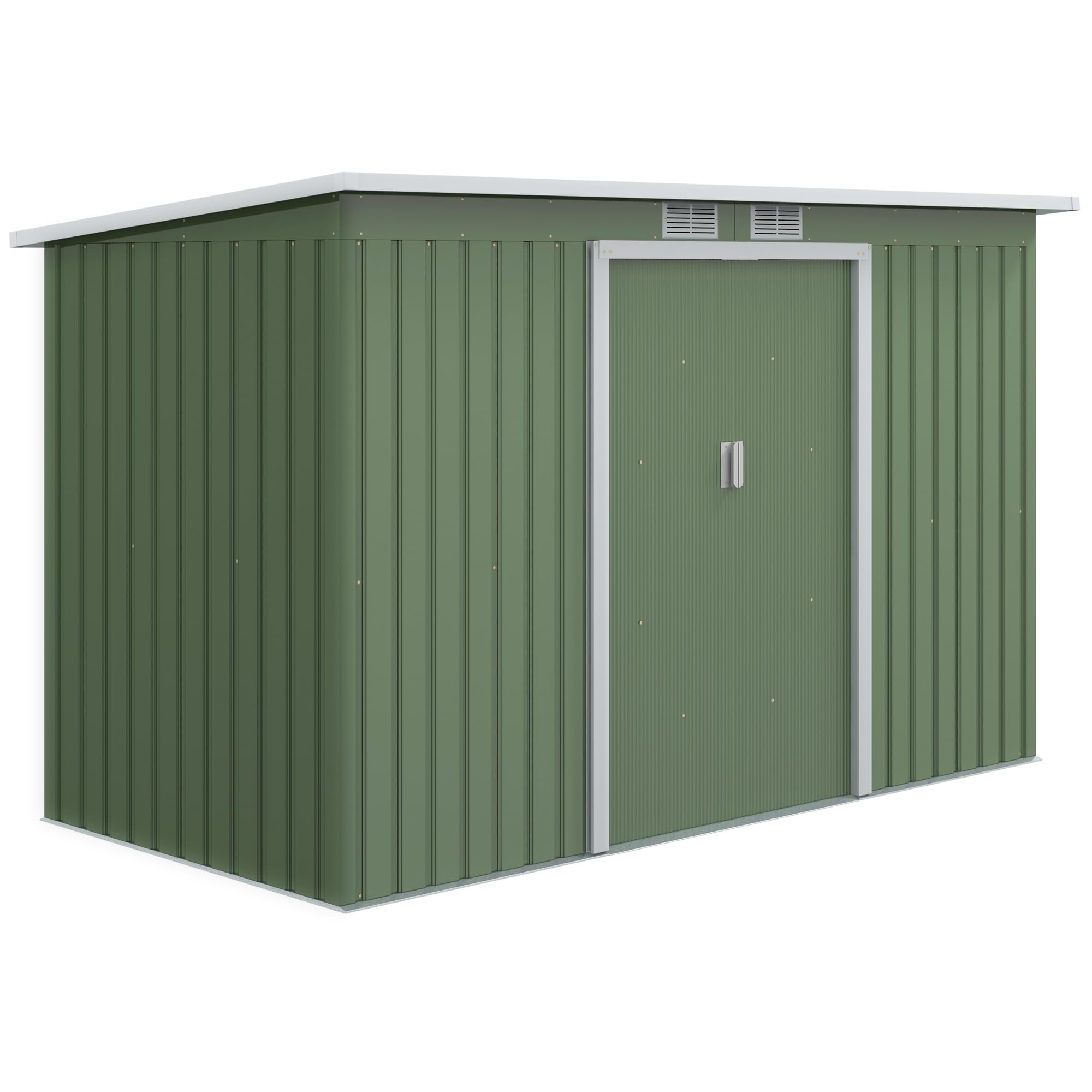 Outsunny Cobertizo de Jardín 280x130x172 cm Base de 3,2 m² Caseta de Exterior Metálica para Almacenamiento de Herramientas con 2 Puertas Correderas y 2 Orificios de Ventilación Verde