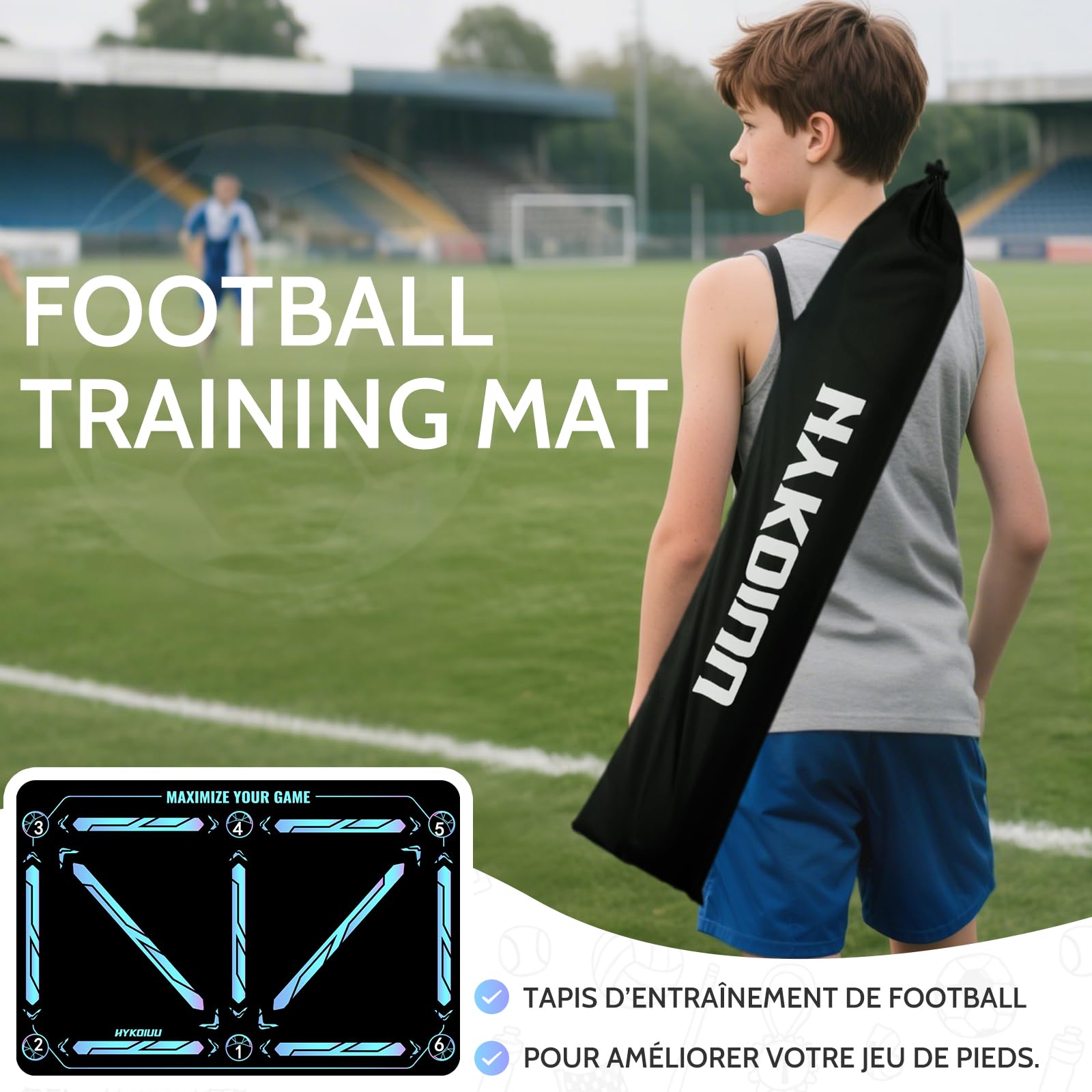 Tapis Foot Entrainement Avec des vidéos d'entraînement Tapis Entrainement Football Accessoire – Pas De Football & ContrôLe Du Ballon Dribble Football – Tapis D’EntraîNement Pour Cadeau Football Enfan