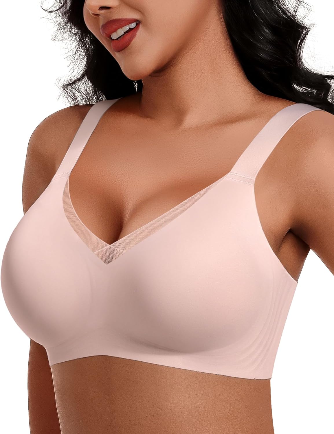 HORISUN Seamless Mesh Lace Bras for Women No Underwire Wireless Bras with Support and Lift Full Coverage Deep V Bralettes