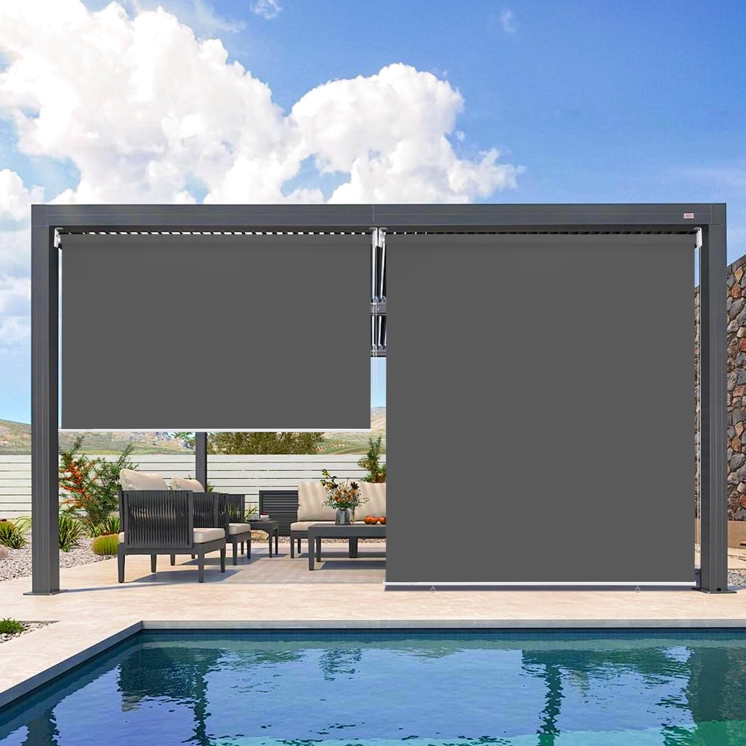 Randaco Store vertical d'extérieur pour balcon, terrasse, jardin, résistant aux intempéries, protection solaire, protection UV, anthracite 180 x 140 cm