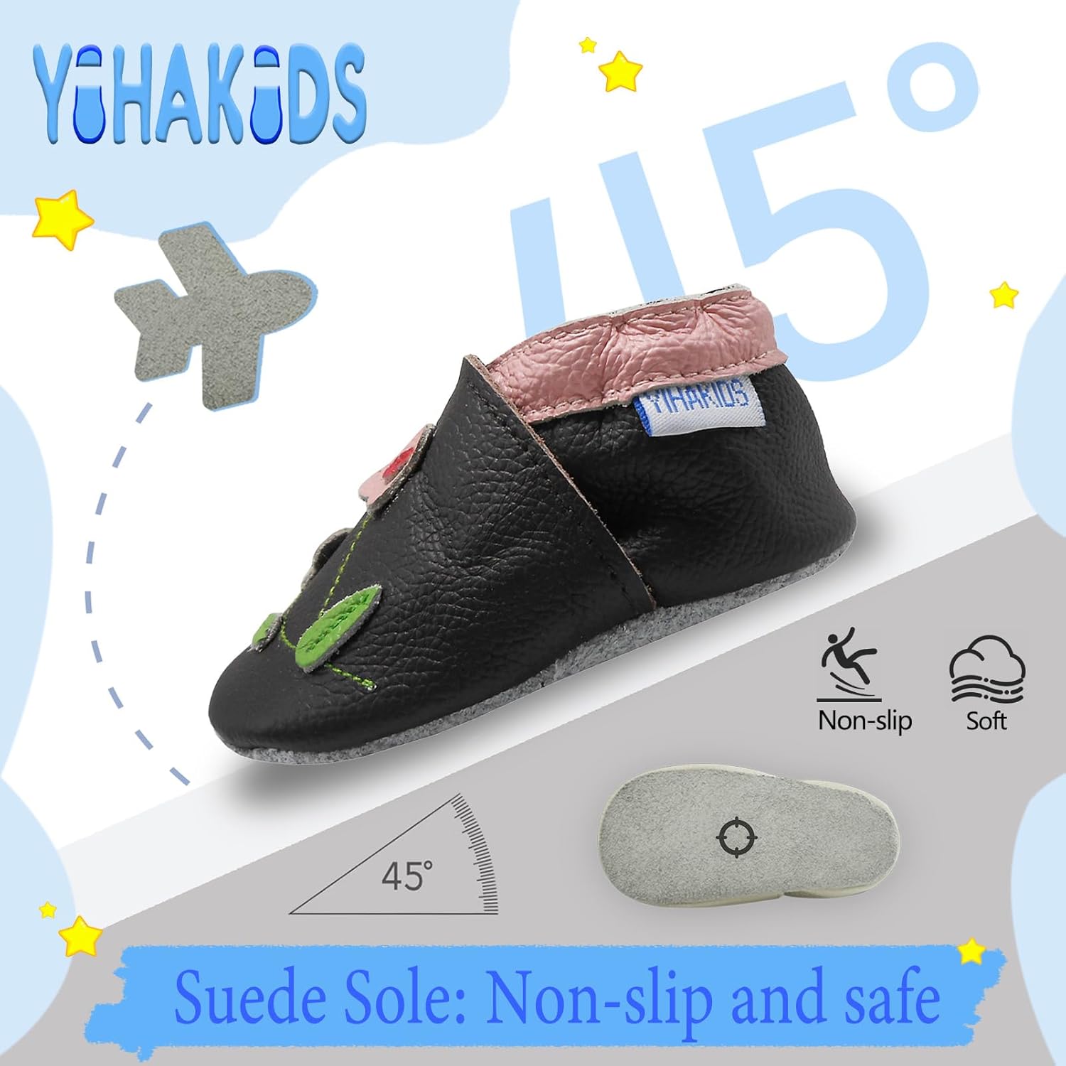 YIHAKIDS Baby Leather Shoes Soft Sole First Walking Moccasins Infants Toddler Boys Girls Crawling Slippers Slip-on Shoes with Elastic Ankle - Image 3