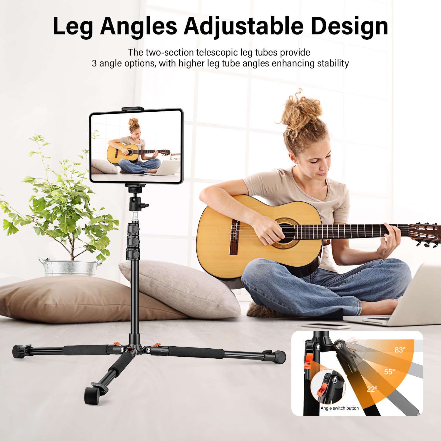 Nineigh 200CM Tripode para Tableta, Soporte de Suelo para Tableta, Trípode Ajustable en Altura para iPad y Teléfono, Compatible con iPhone, Camera, iPad Pro 9.7"/10.5" /11", Mini, Air