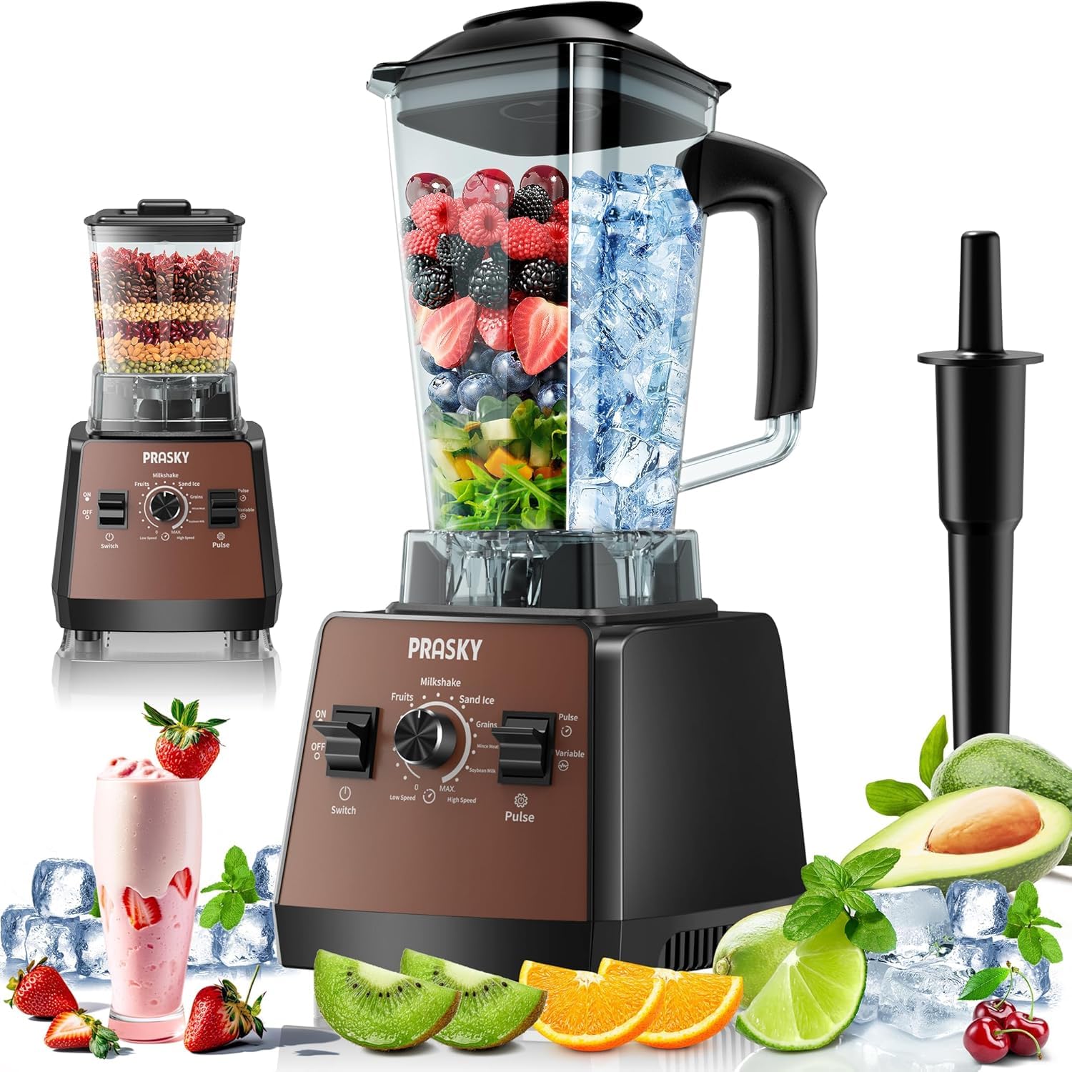 Kitchen Blenders, Countertop Blenders, 2400W 68oz Blender &amp; Grinder Combo | Smoothie Blender, 25,000 RPM High Speed, BPA-Free Food Processor, for Smoothies, Shakes &amp; Food, Brown, 2L