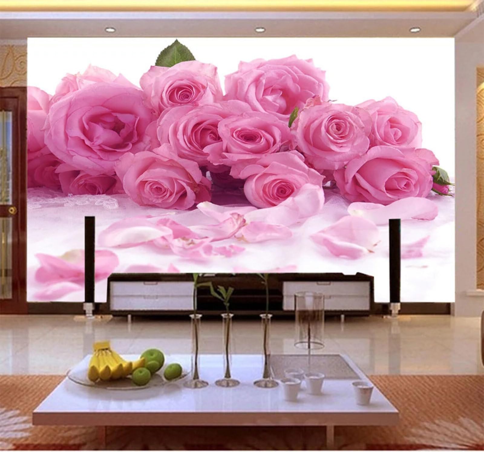 Beautiful Romantic Pink Roses Wedding 3D Wallpaper Easy Install Feature Office Living Room Sofa Bedroom TV Background Wall Decoration-200cm×140cm