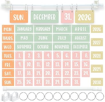 Colorful Flip Calendar for Classroom Bulletin Board Set with Adjustable Holder,Reusable Date Cards,School & Home Decor,Classroom Organization Essentials