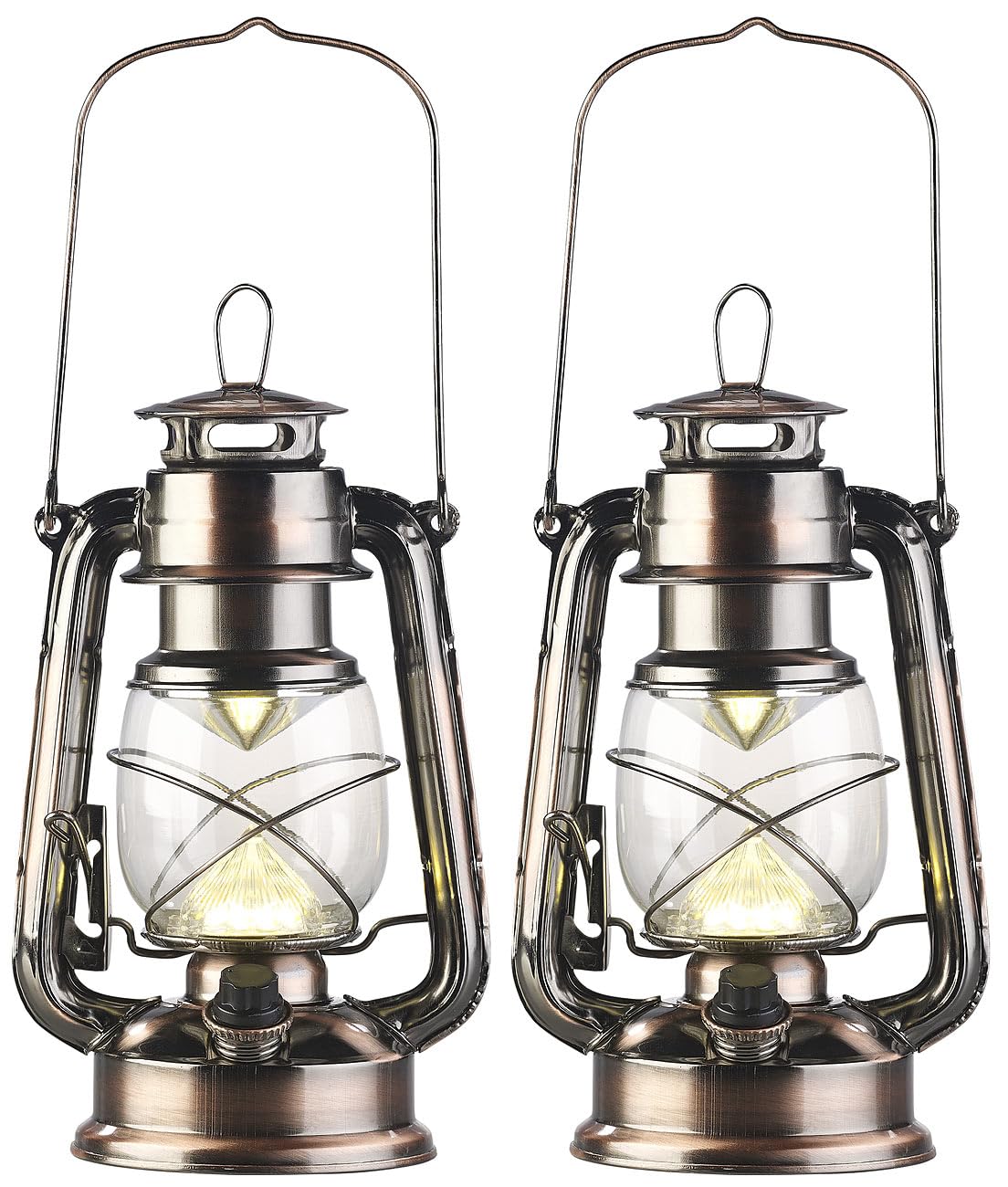 Lunartec Sturmlaterne Akku: 2er-Set helle LED-Sturmlampen mit Akku, 200 lm, 3W, warmweiß, Bronze (dimmbare LED-Sturmlampe mit, helle Lampen wiederaufladbar, Zelt)
