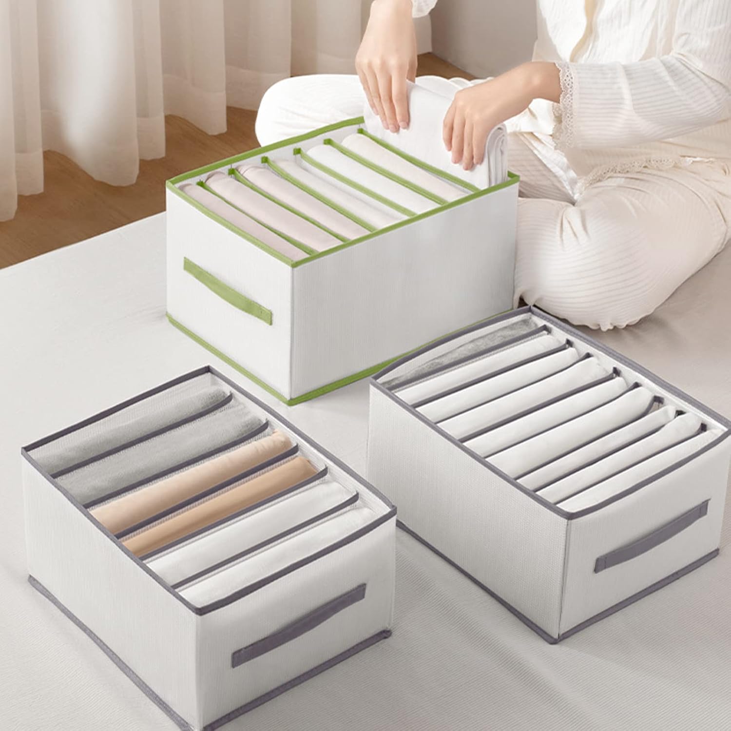 Closet Organizer Wardrobe 5PCS Washable Foldable Visible Clothes Organizer Storage Boxes Drawer Mesh Separation Box for Home T-Shirt Jeans Socks Panty 6/7/9/6/12 Grids