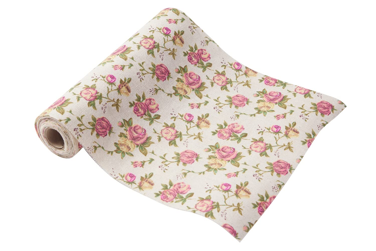 Burlap Ribbon, Flower Printed Ribbon Woven Cloth Wedding Cloth Rose Textile Hessian for DIY Sewing Homemade Crafts, Wedding Ornament and Birthday Party Decoration