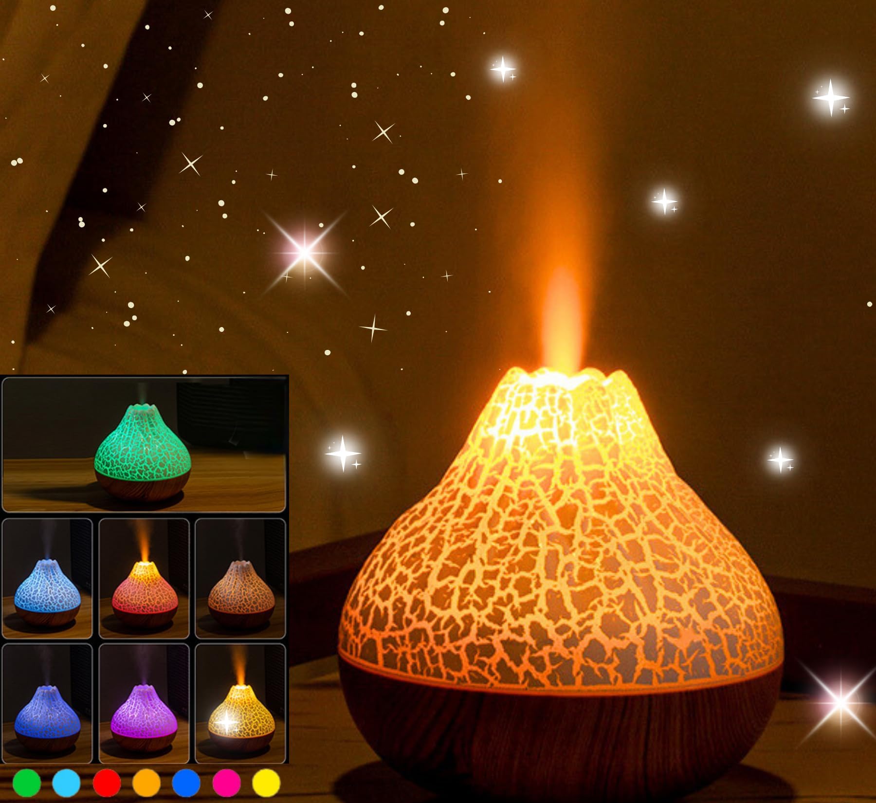 mobigon Wood Cool Mist Ultrasonic Humidifier for Room Moisture, Aroma Diffuser for Home, 300ml Essential Oil Diffuser with 7 Colorful Night Light, Auto Shut-Off, Home, Office, car (E.Dark Brown)