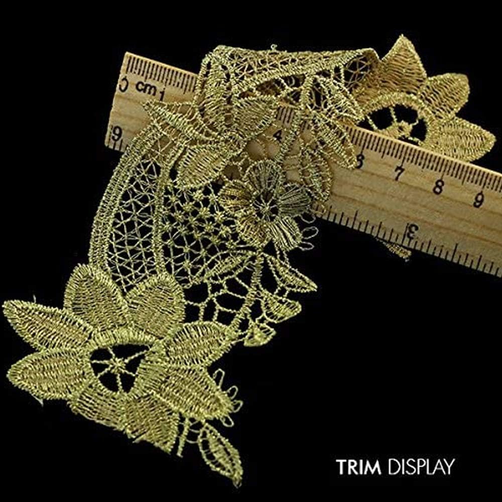 Gold Metallic Embroidered Scrapbooking Lace Ribbon Motif African Trim Applique Trimming Sew on Craft Sewing Material 10yd T973