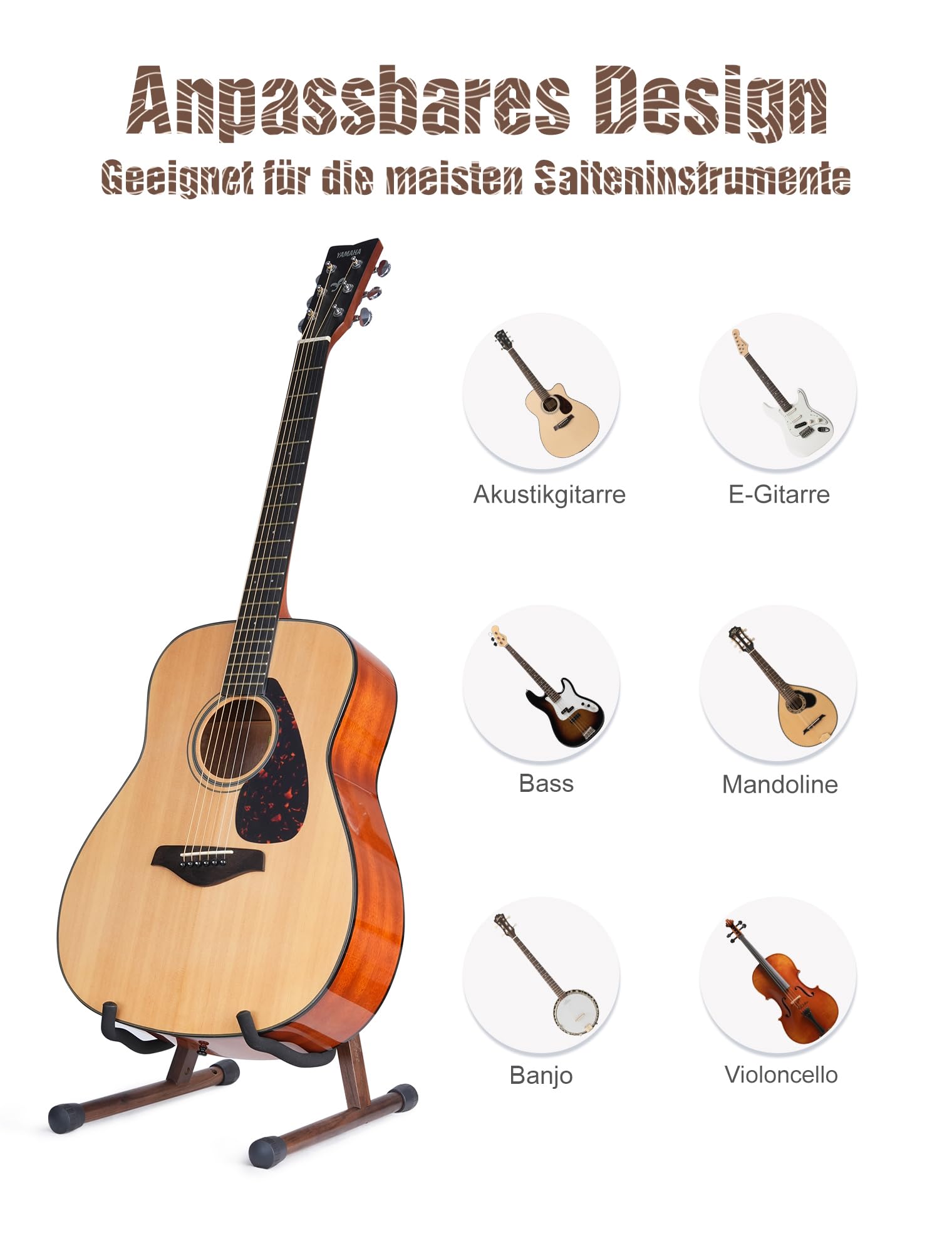Gitarrenständer, A-Rahmen, Akustikgitarrenständer, Boden, Instrumentenständer Halter mit gepolstertem Schaumstoff für Elektro, Bass, Banjo, Mandoline, tragbarer Holzständer für Zuhause und