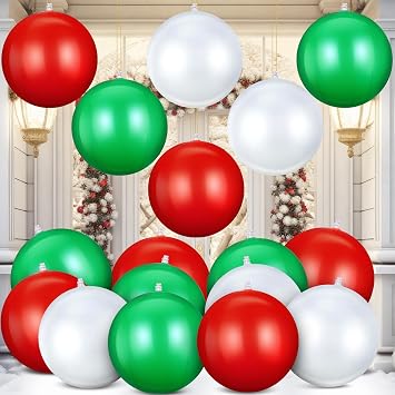 12 Pcs 12 Inch Inflatable Christmas Ball Large Christmas Hanging Tree Ornaments Blow up PVC Christmas Ball Ornaments Decorations for Xmas Yard Lawn Holiday Porch Party Decor