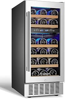 【Upgraded】AAOBOSI 15 Inch Wine Cooler, 28 Bottle Dual Zone Wine Refrigerator with Stainless Steel Tempered Glass Door, Tem...