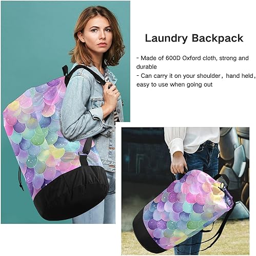 Vista 152 de Mochila de lavandería con correas ajustables para el hombro, bolsa de lavandería sucia para viajes, campamento, universidad, resistente, Rosa floral