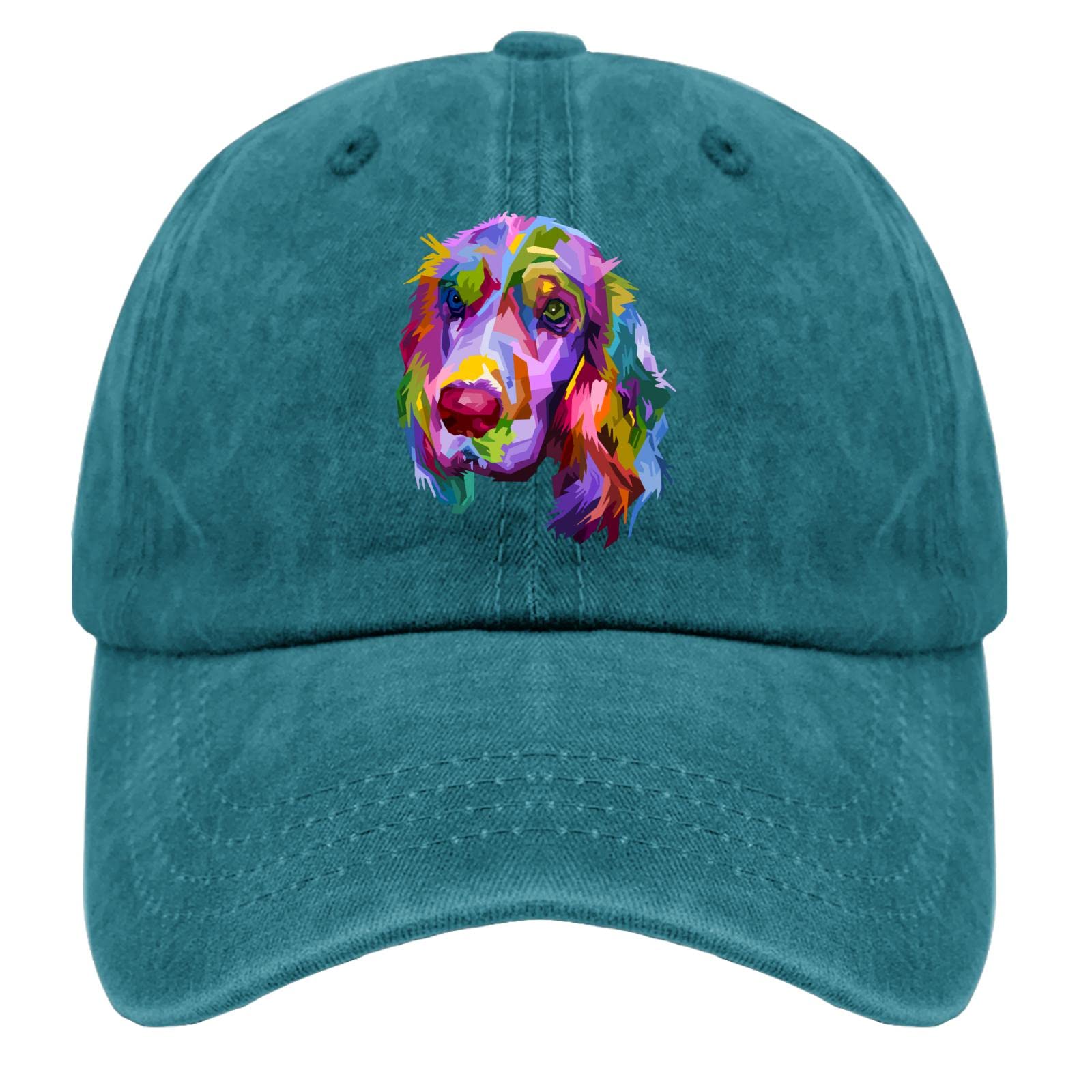 Tkpa Mol Unisex Cyan Blue Baseball Cap Cocker Spaniel Dog Trucker Hat For Teen Graphic Washed Denim Adjustable