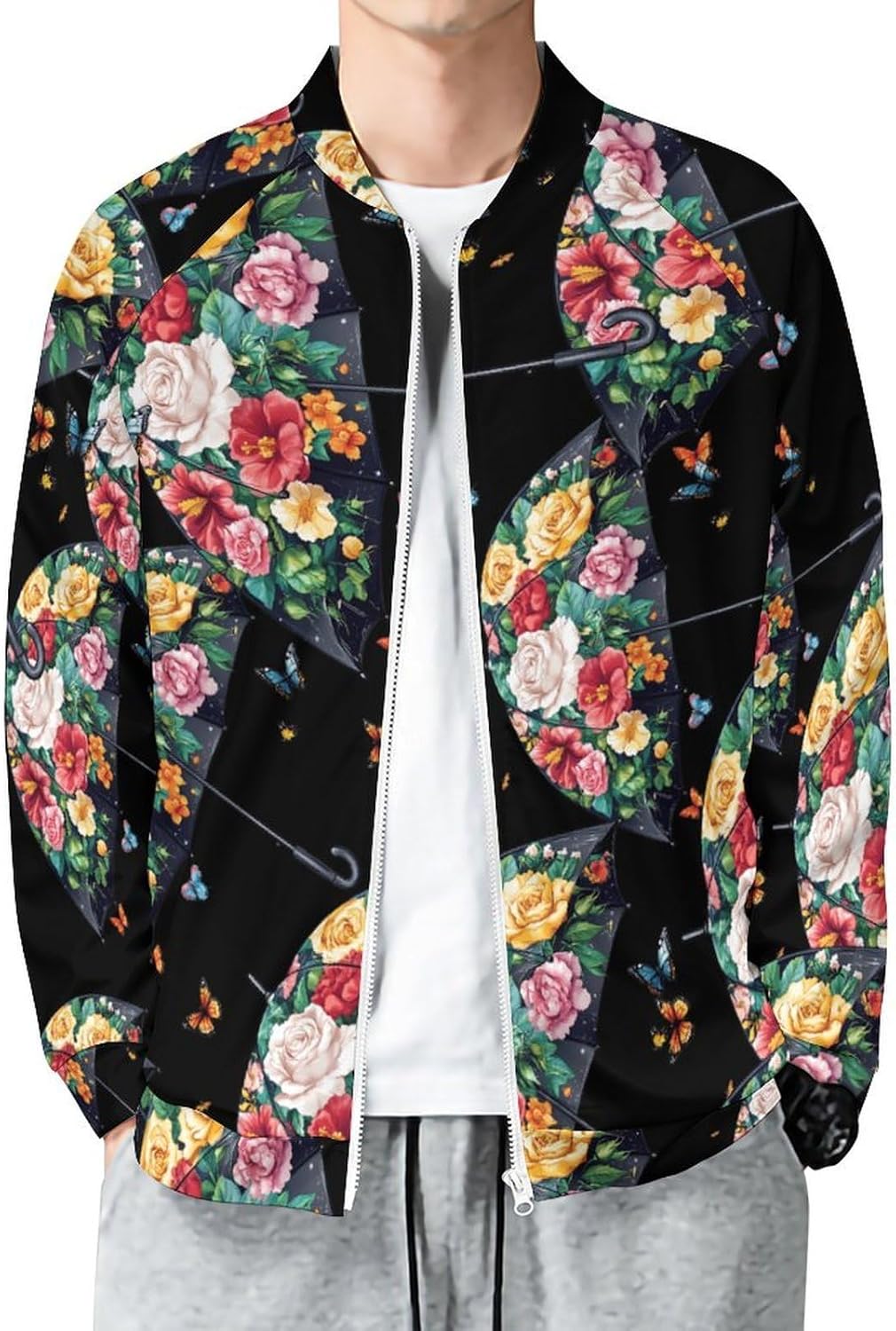 Umbrella No Rain No Flowers Men's Zip Up Sweatshirt Casual Sweater Jackets Long Sleeve Tops Lightweight Coat