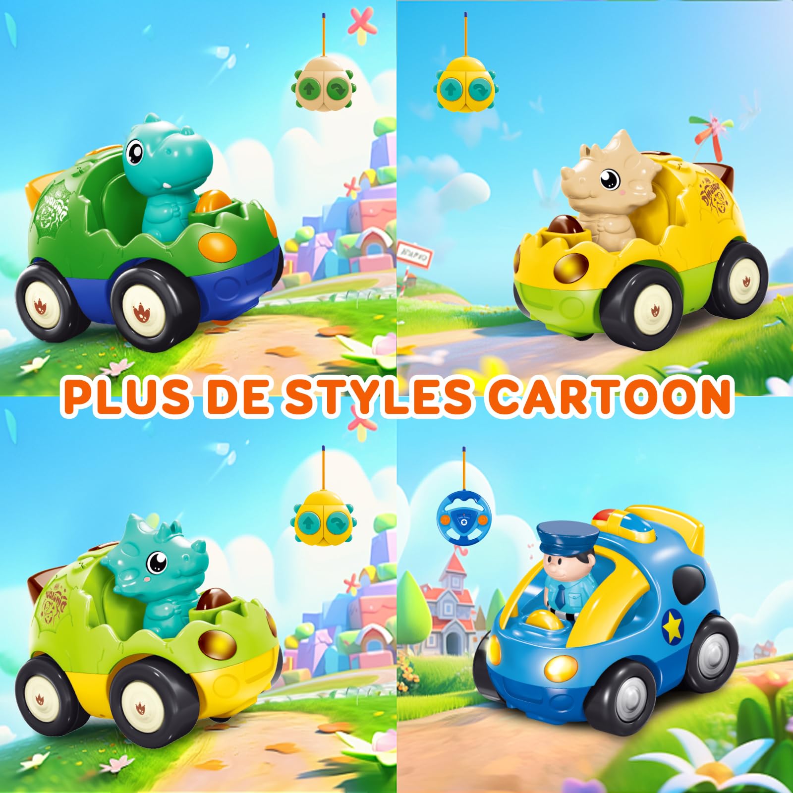 Pup Go Voiture de Dinosaure RC Cartoon pour Tout-Petits avec Musique, Lumières et 2 Poupées, Première Voiture Télécommandée pour Garçons et Filles, 18 Mois+, Cadeau Parfait pour Anniversaire ou Noël