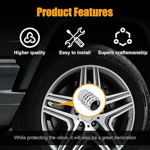 Miniatura 10 de Dickno 4 tapas para vástago de válvula de neumático, a prueba de fugas, cubiertas de vástago de válvula de aire de neumático de automóvil con anillo