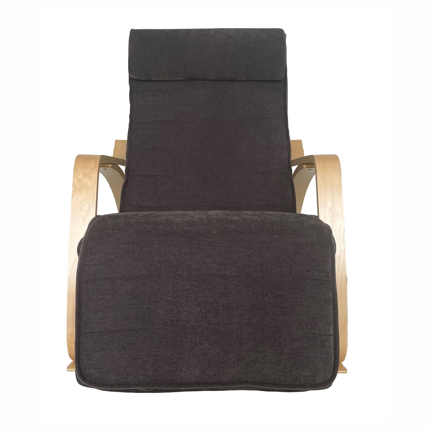 WeHome Swing Amor Fauteuil à Bascule avec accoudoirs en Bois, Rocking Chair, Fauteuil à Bascule avec Repose-Pieds réglable, Fauteuil Salon, Chaise de Chambre à Coucher (Tissu, Gris foncé)