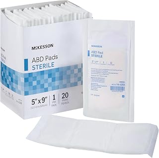McKesson Sterile Abdominal Pads 5 x 9 in [20 Count] - Absorbent ABD Pads for Wound Care, Nonwoven Cellulose, Nonstick Gauze Dressing for Drainage and Post-Op Use