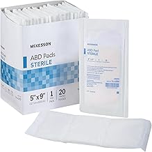 McKesson Sterile Abdominal Pads 5 x 9 in [20 Count] - Absorbent ABD Pads for Wound Care, Nonwoven Cellulose, Nonstick Gauze Dressing for Drainage and Post-Op Use