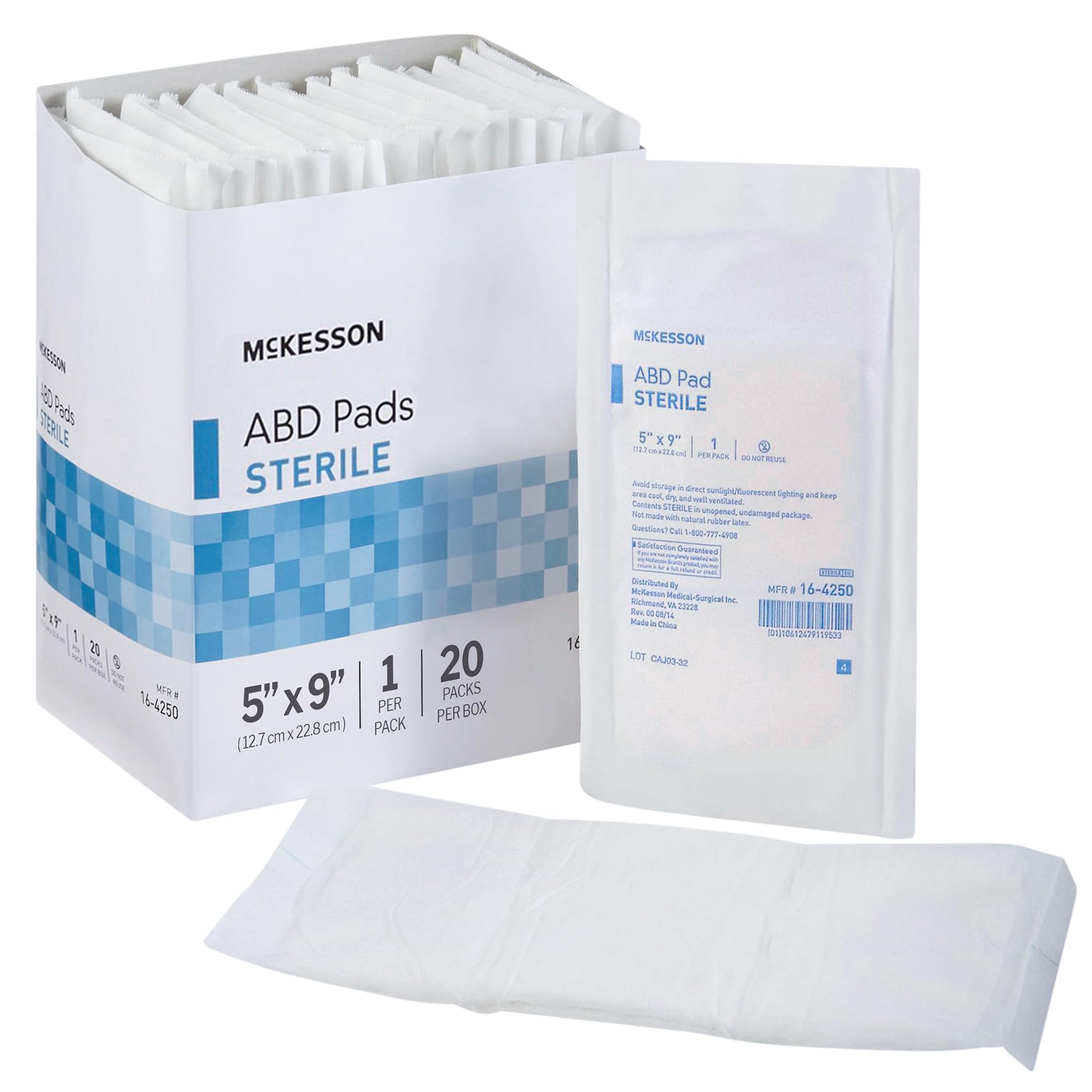 McKesson Sterile Abdominal Pads 5 x 9 in [20 Count] - Absorbent ABD Pads for Wound Care, Nonwoven Cellulose, Nonstick Gauze Dressing for Drainage and Post-Op Use