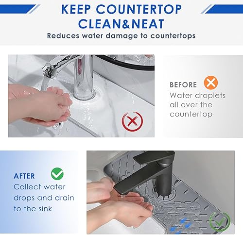 Miniatura 7 de Jokvaex Protector contra salpicaduras para fregadero de cocina, bandeja de silicona con mango de grifo, alfombrilla y jabonera y soporte de esponja