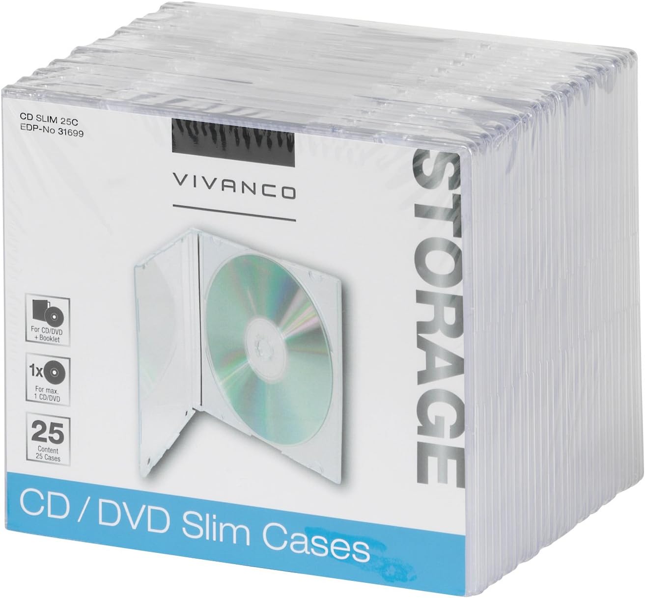 Vivanco CD/DVD Cases Slim Pack of 25 transparent