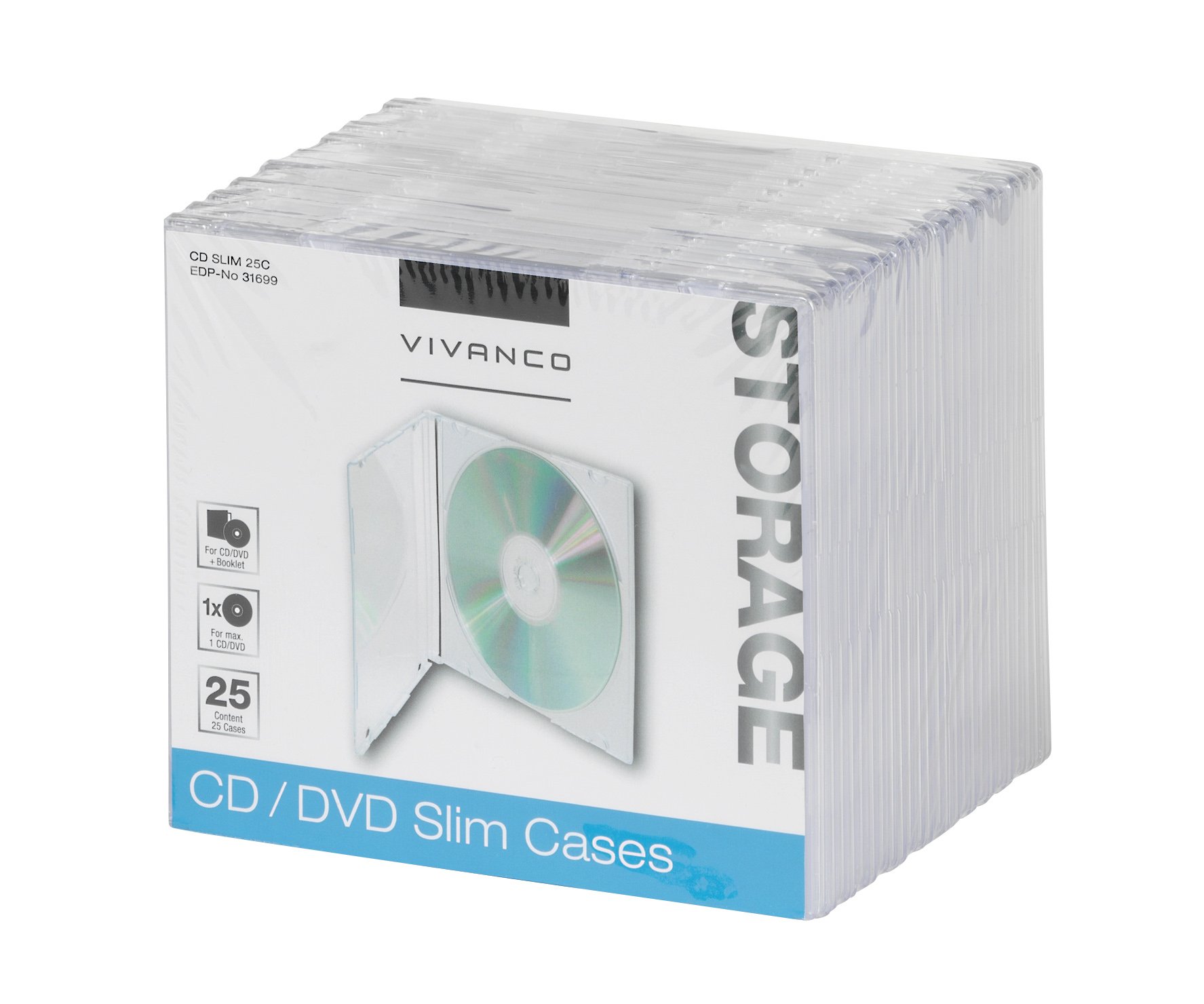 Vivanco CD/DVD Cases Slim Pack of 25 transparent