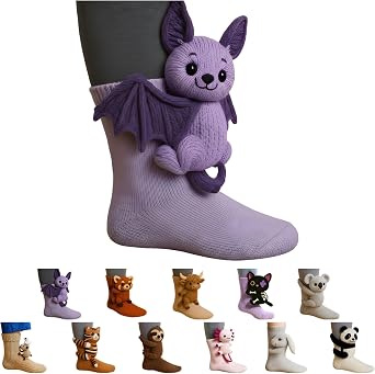 3D Knit Animal Socks, Cute Plush Animals Hug Sock, Hand Crocheted Warm Socks, Funny Christmas Gifts for Women