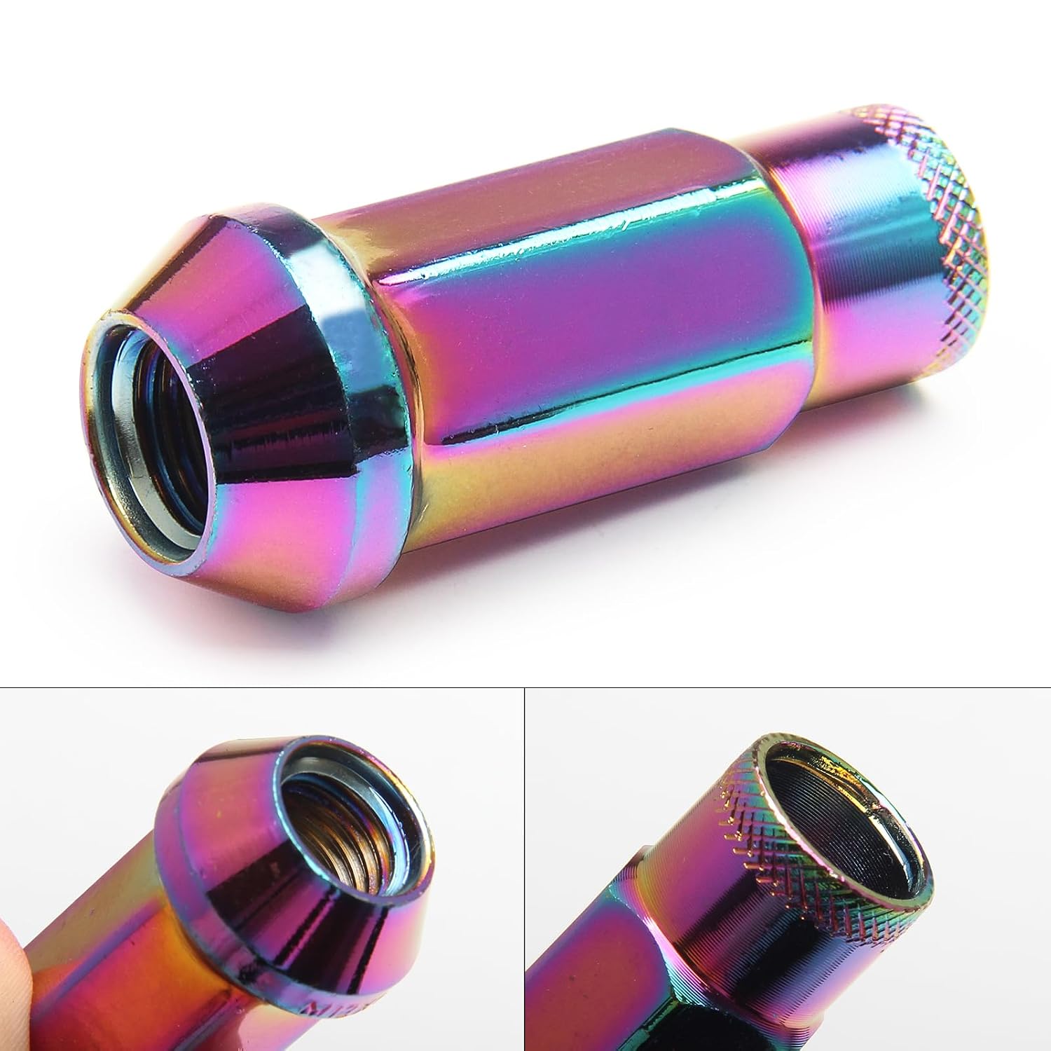 20pcs Neon Chrome Cold Forged Steel 12mm*1.25 Lug Nuts Extended Tuner Wheel Nuts Modified Nuts Open End Compatible with Various Types of Vehicles
