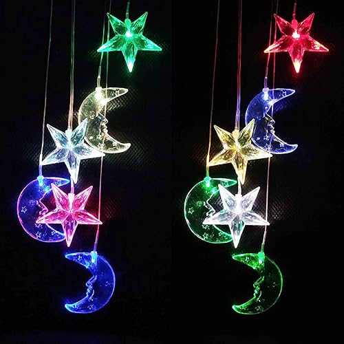 Miniatura 5 de Campanillas de viento LED con estrellas y luna de energía solar, decoración al aire libre, campanillas de viento móviles impermeables que cambian de